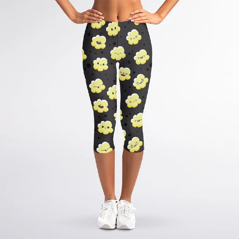 Cute Popcorn Pattern Print Women's Capri Leggings