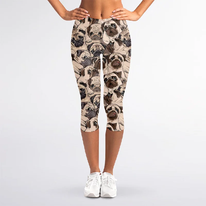 Cute Pug Pattern Print Women's Capri Leggings