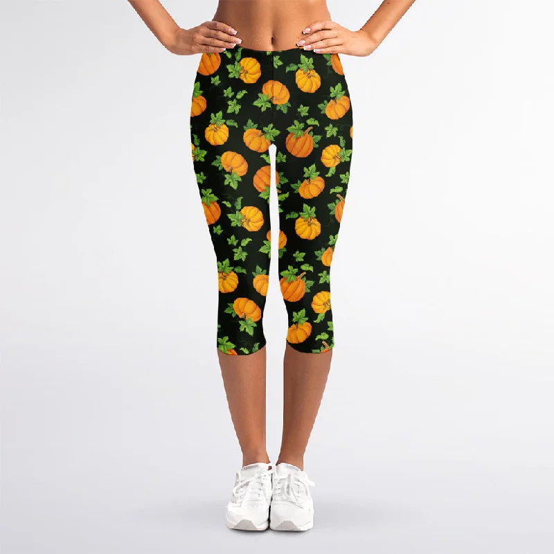 Cute Pumpkin Pattern Print Women's Capri Leggings