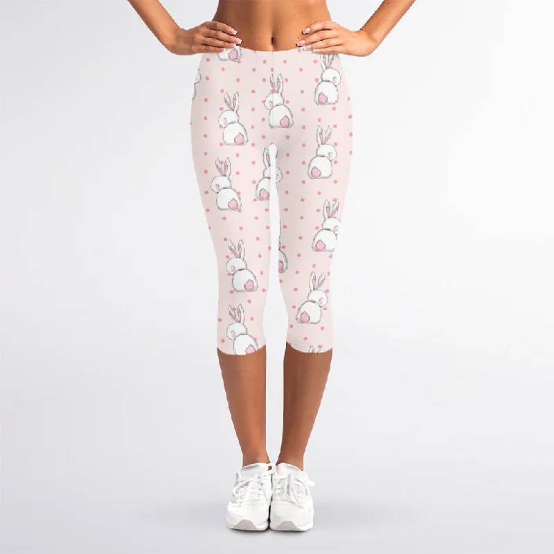 Cute Rabbit Pattern Print Women's Capri Leggings