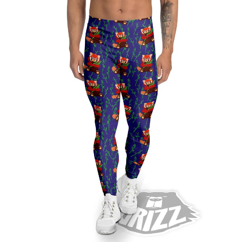 Instant Savings Cute Red Raccoon And Bamboo Print Pattern Men's Leggings