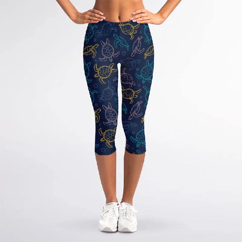 Cute Sea Turtle Pattern Print Women's Capri Leggings