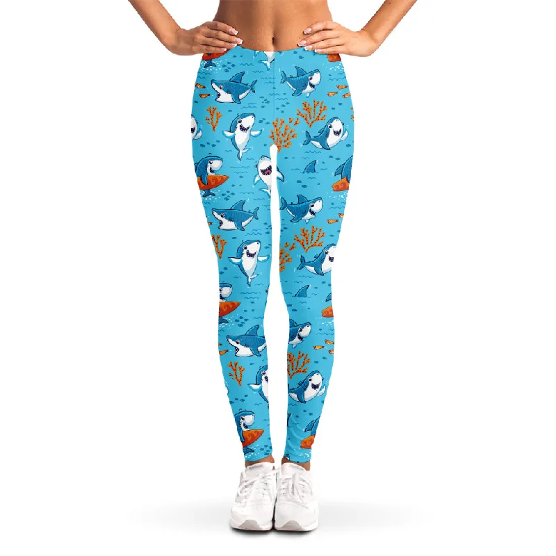 Cute Shark Pattern Print Women's Leggings