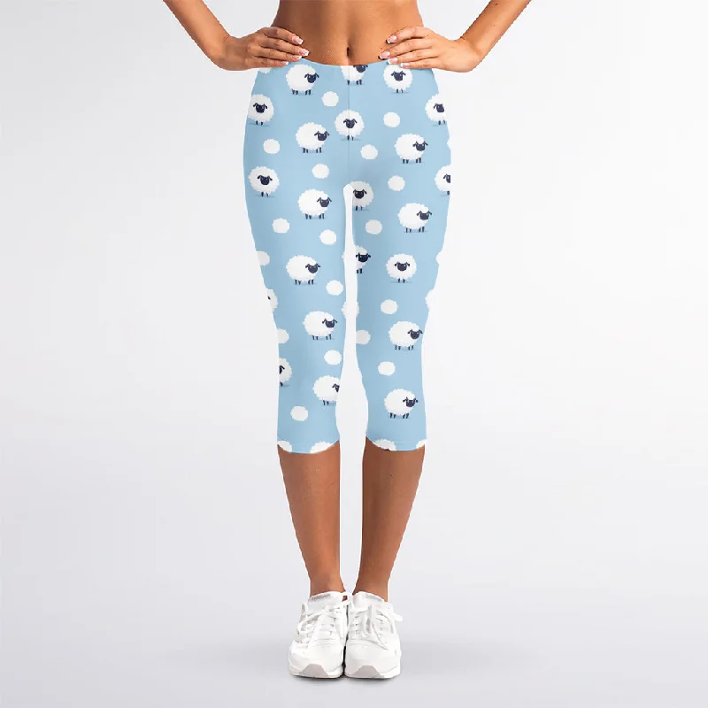 Cute Sheep Pattern Print Women's Capri Leggings