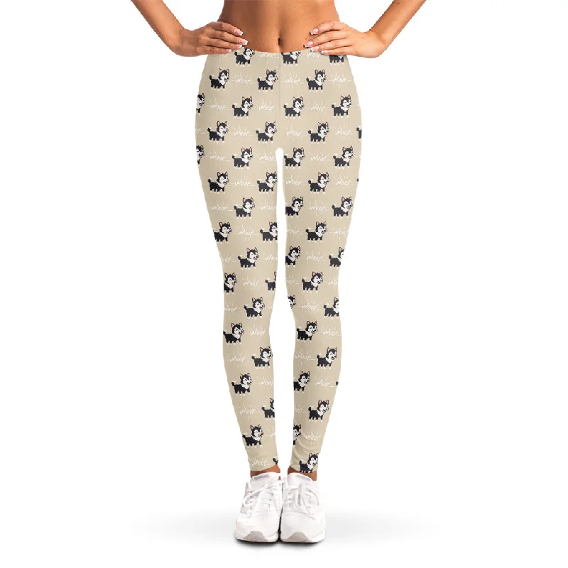 Cute Siberian Husky Pattern Print Women's Leggings