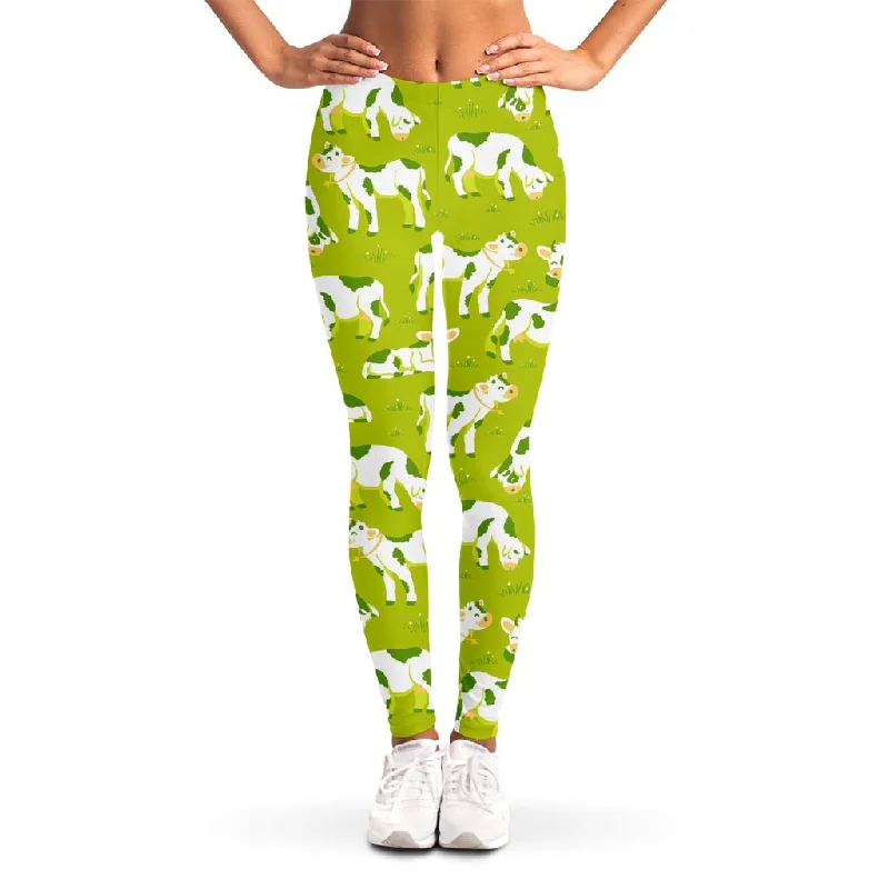 Hurry In Cute Smiley Cow Pattern Print Women's Leggings