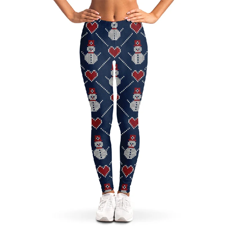 Cute Snowman Knitted Pattern Print Women's Leggings