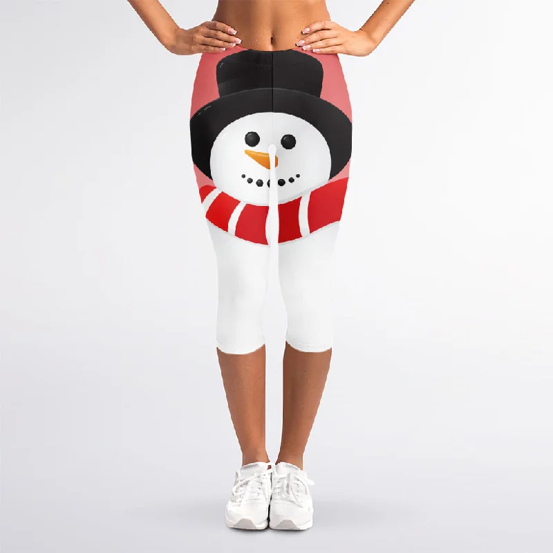 Cute Snowman Print Women's Capri Leggings