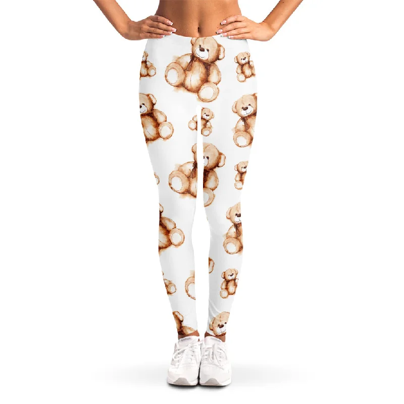 Cute Teddy Bear Pattern Print Women's Leggings