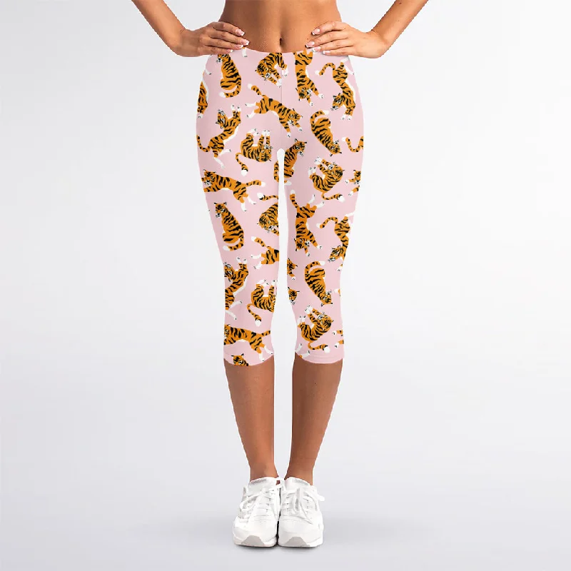 Cute Tiger Pattern Print Women's Capri Leggings