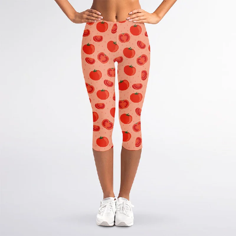 Cute Tomato Pattern Print Women's Capri Leggings