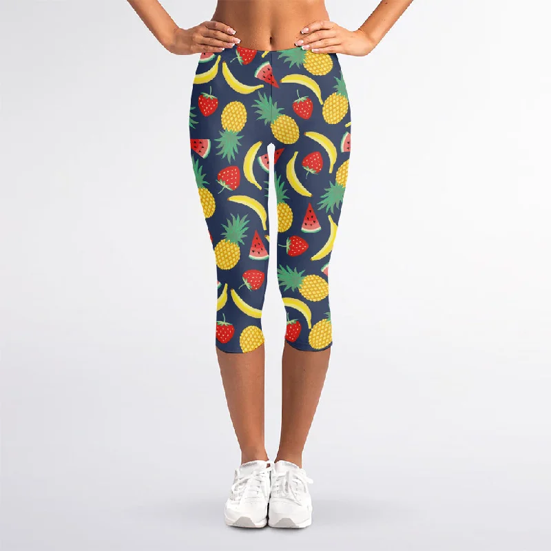 Cute Tropical Fruits Pattern Print Women's Capri Leggings