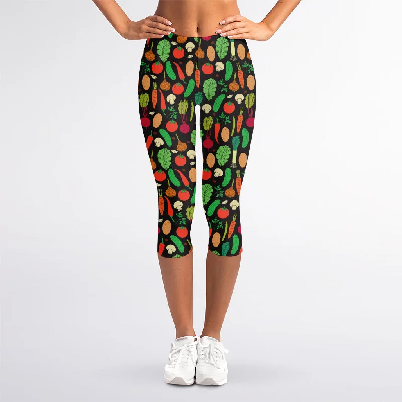 Cute Vegan Pattern Print Women's Capri Leggings