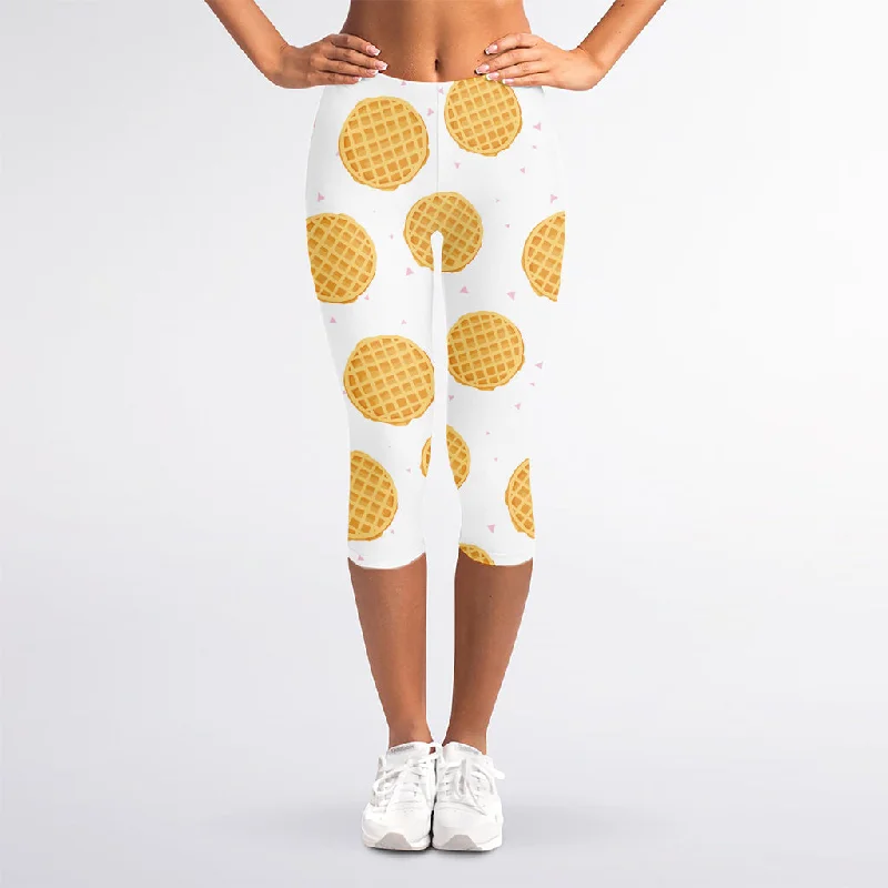 Cute Waffle Pattern Print Women's Capri Leggings