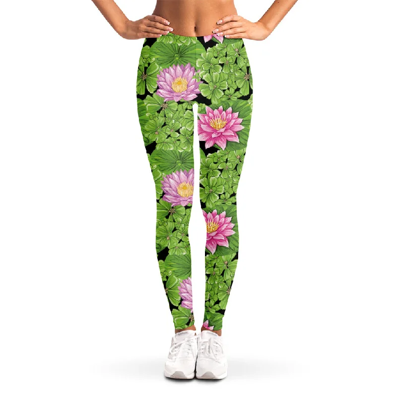 Cute Water Lily Pattern Print Women's Leggings