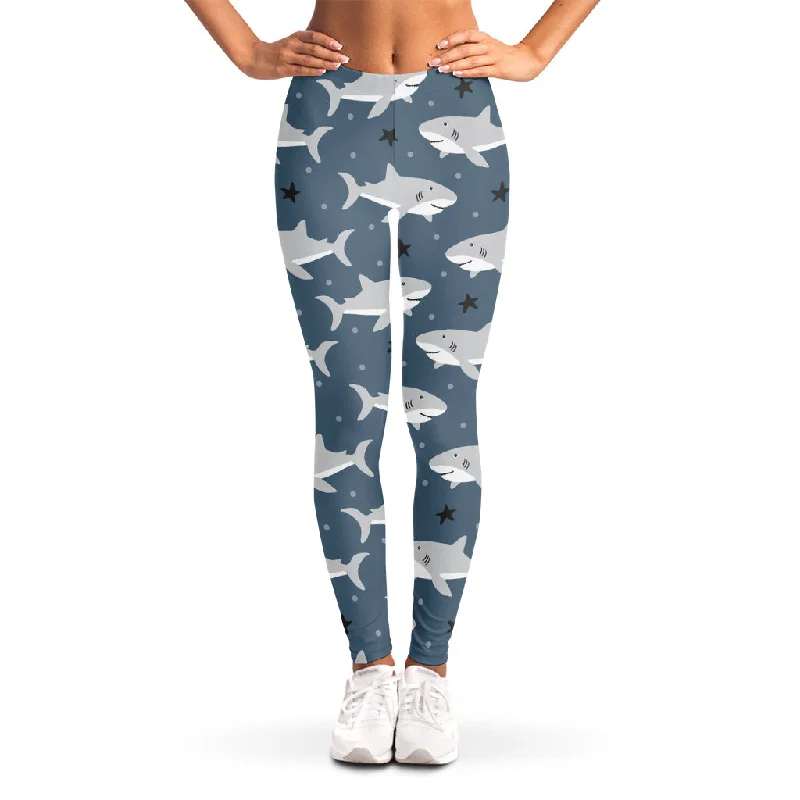 Cute White Shark Pattern Print Women's Leggings