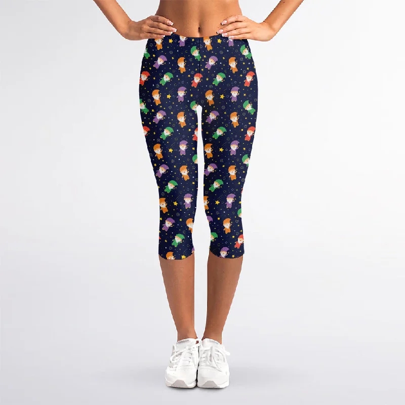 Cute Wizard Pattern Print Women's Capri Leggings