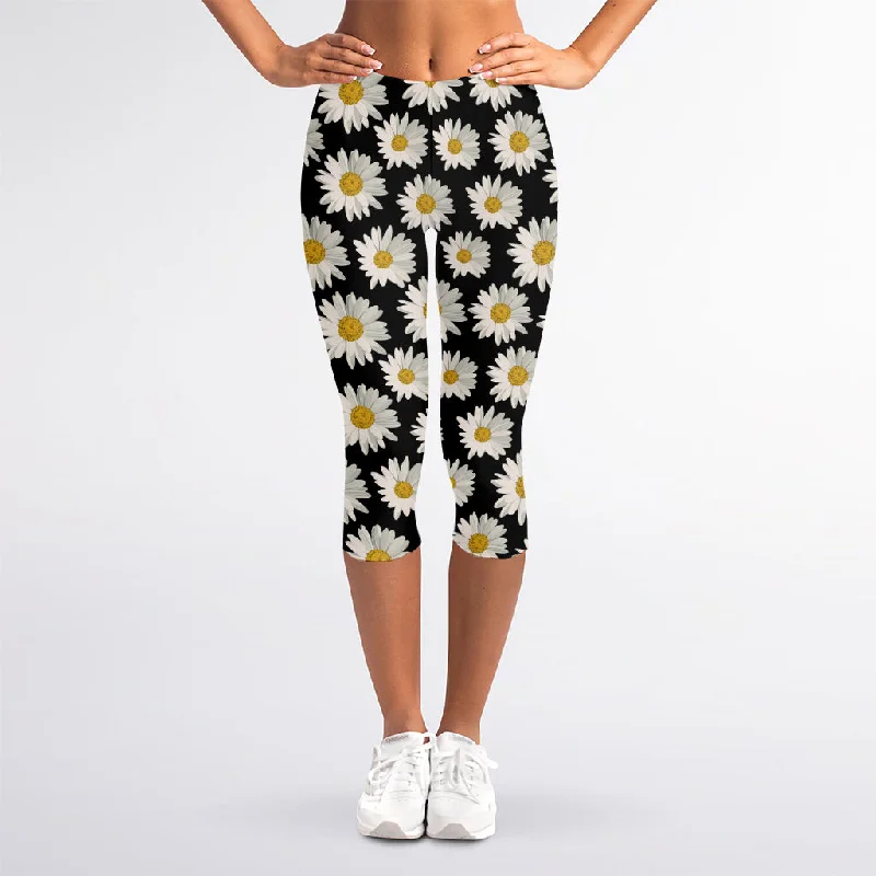 Daisy Flower Pattern Print Women's Capri Leggings