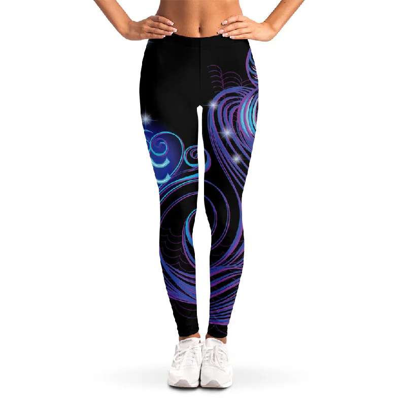 Dark Aquarius Zodiac Sign Print Women's Leggings