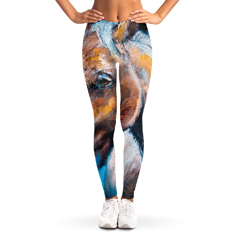 Dark Blue Horse Painting Print Women's Leggings