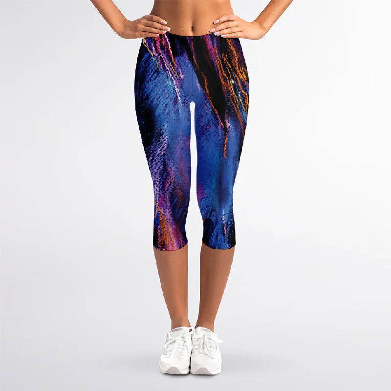 Dark Blue Horse Portrait Print Women's Capri Leggings