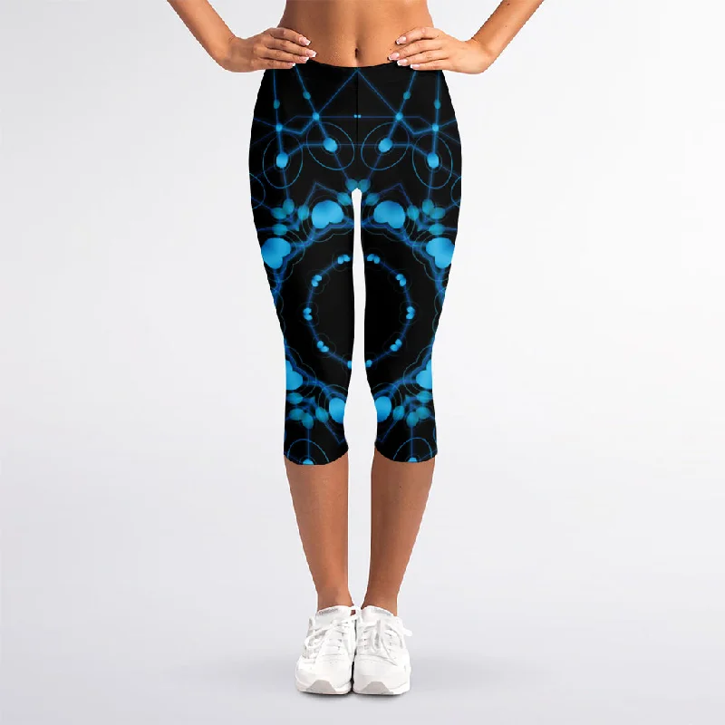 Dark Blue Kaleidoscope Print Women's Capri Leggings