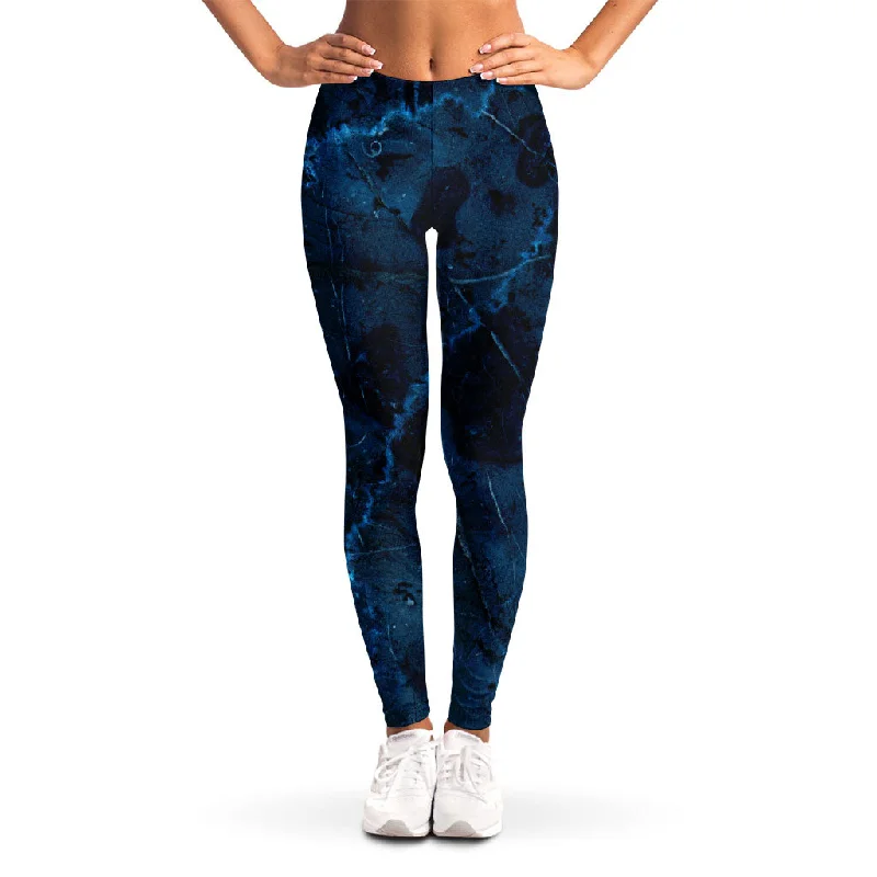 Big Discounts Dark Blue Marble Print Women's Leggings