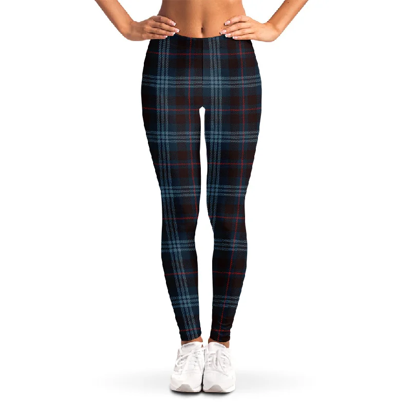 Dark Blue Tartan Pattern Print Women's Leggings