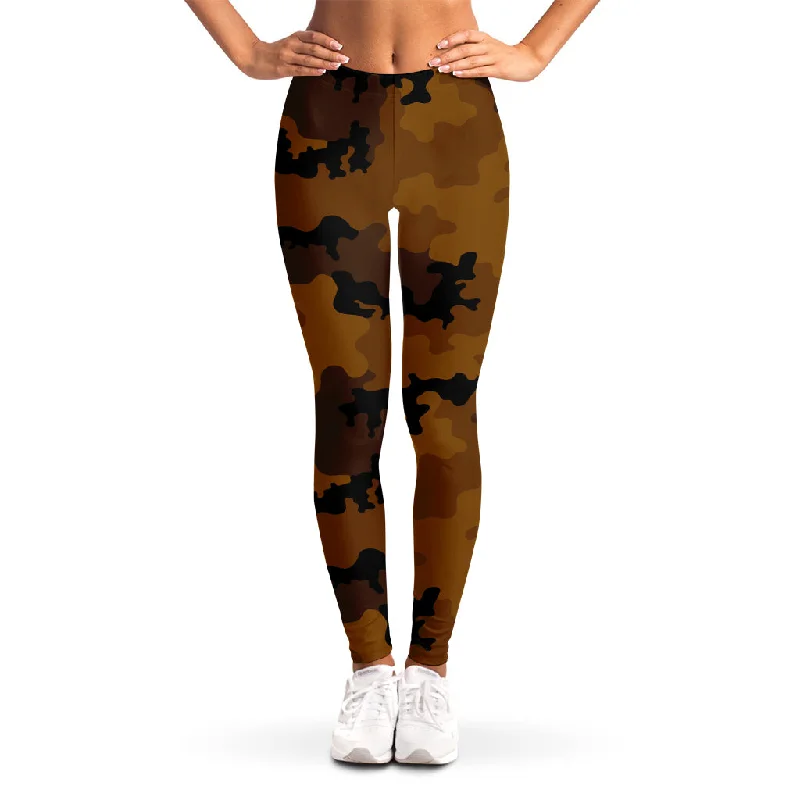Best Seller Dark Brown Camouflage Print Women's Leggings