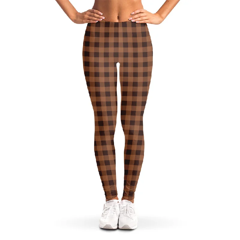 Dark Brown Check Pattern Print Women's Leggings