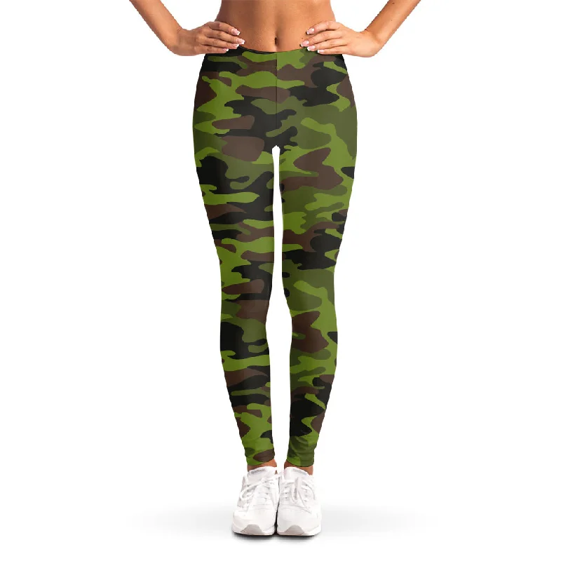 Reduced Prices Dark Green And Black Camouflage Print Women's Leggings