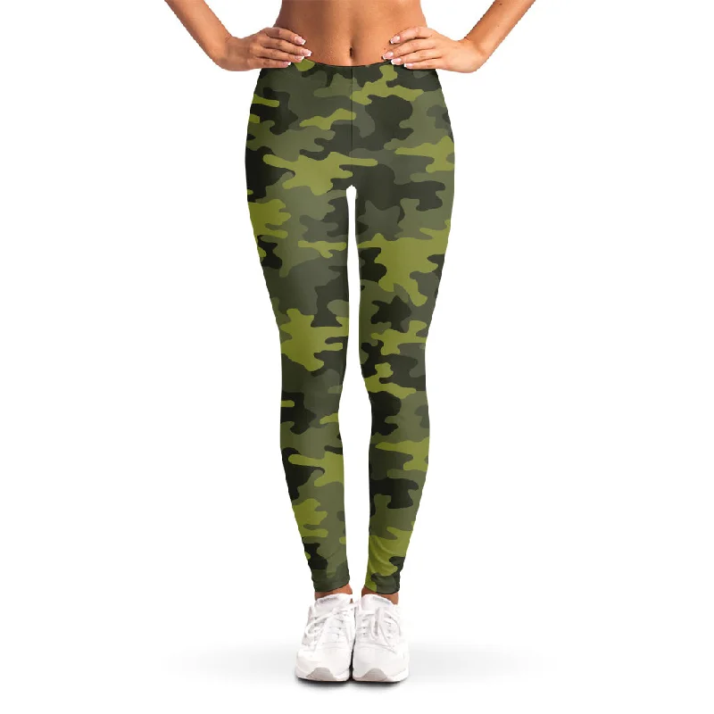 Limited Time Offer Dark Green Camouflage Print Women's Leggings