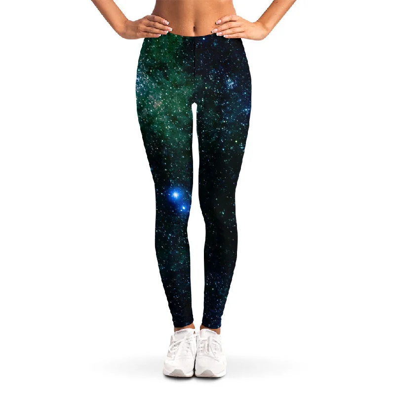 Act Fast Dark Green Galaxy Space Print Women's Leggings