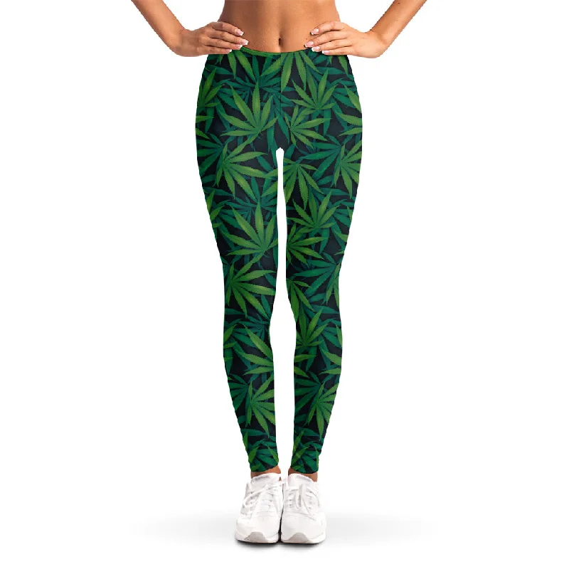 Dark Green Hemp Pattern Print Women's Leggings