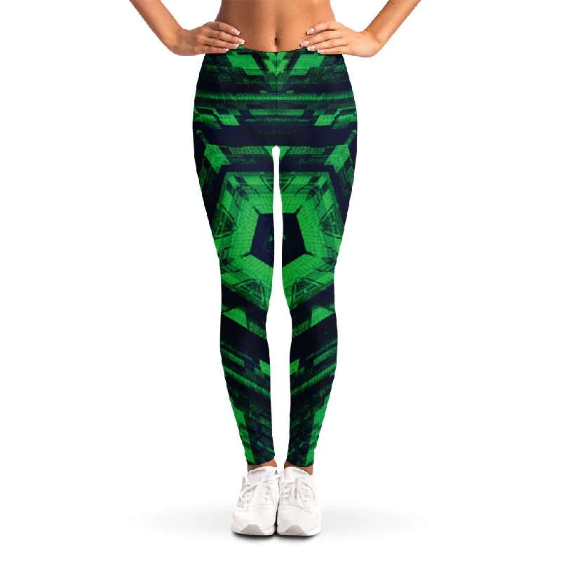 Dark Green Kaleidoscope Print Women's Leggings