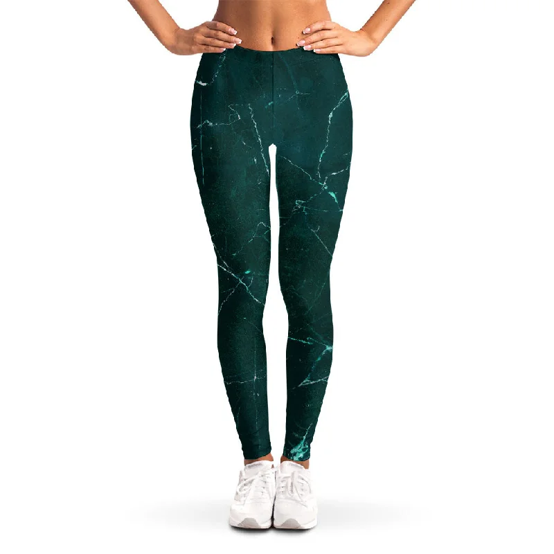 Price Drop Alert Dark Green Marble Print Women's Leggings