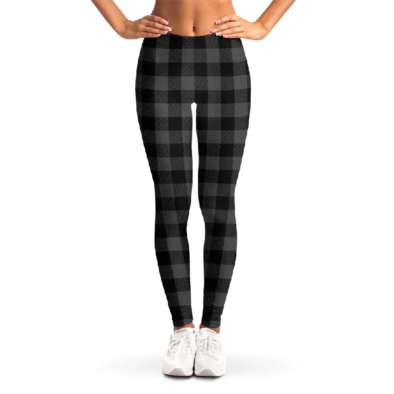 Dark Grey And Black Buffalo Check Print Women's Leggings