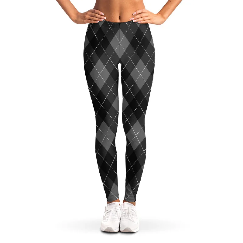 Dark Grey Argyle Pattern Print Women's Leggings