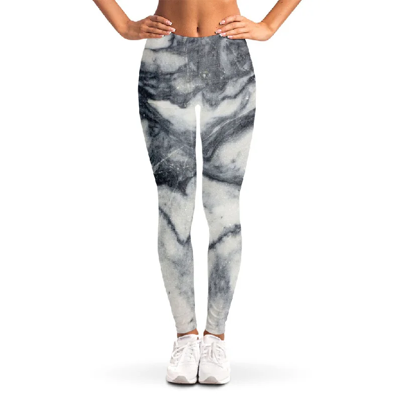 Price Break Dark Grey White Marble Print Women's Leggings