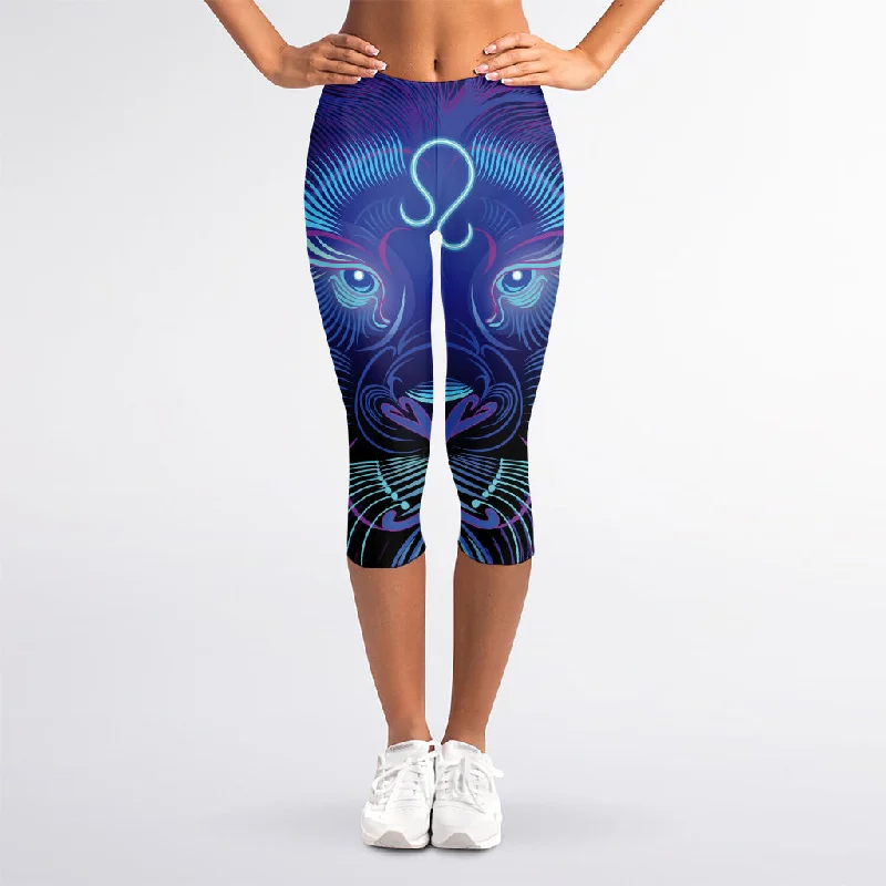 Dark Leo Zodiac Sign Print Women's Capri Leggings