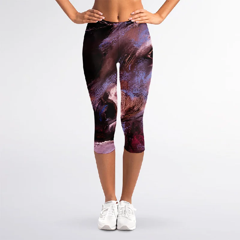 Dark Pink Horse Painting Print Women's Capri Leggings