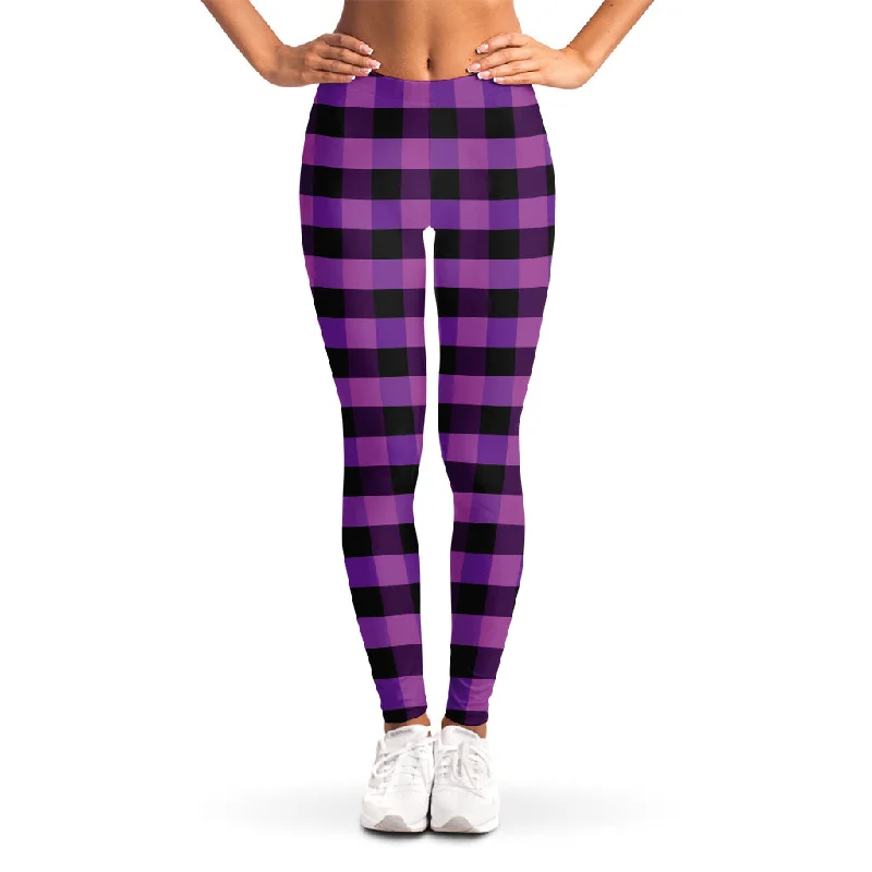 Dark Purple Check Pattern Print Women's Leggings