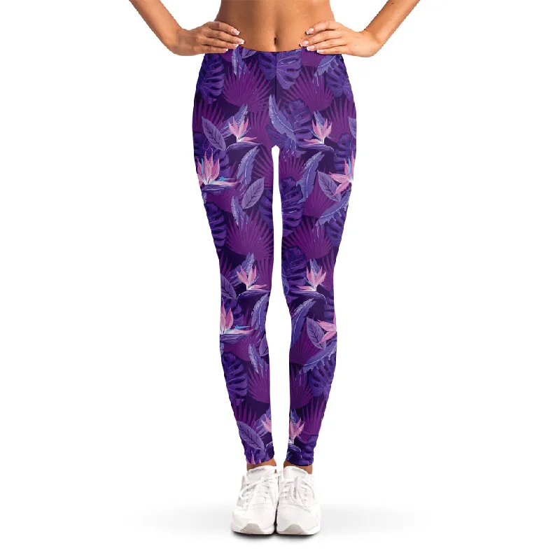 Dark Purple Hawaiian Tropical Print Women's Leggings