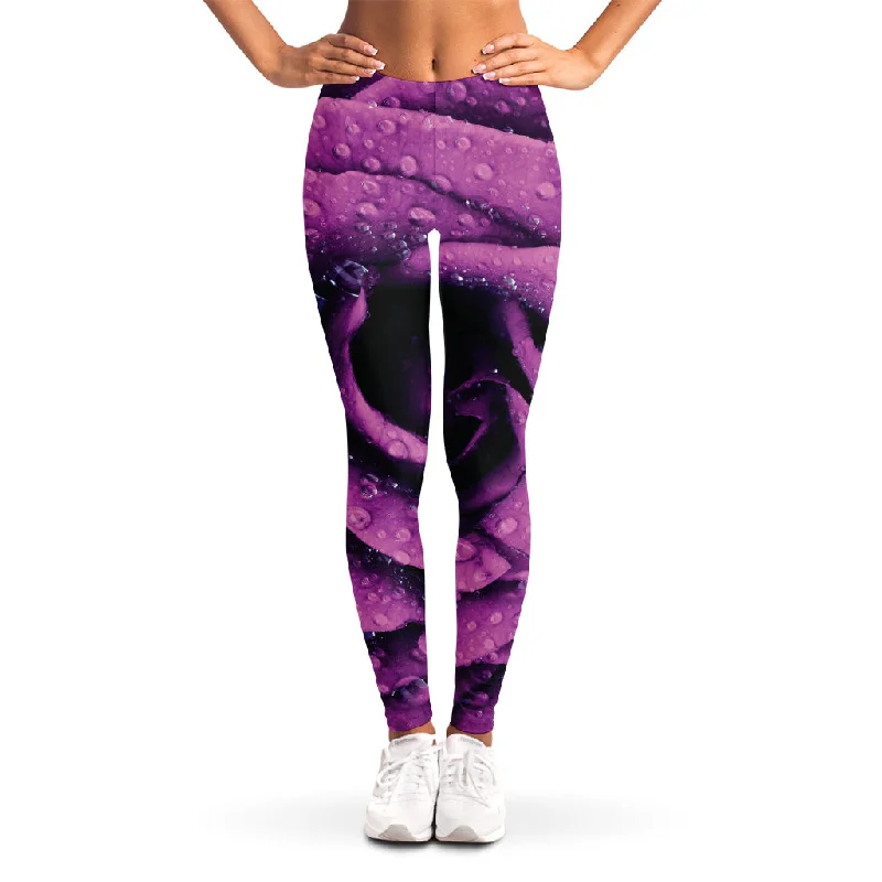 Dark Purple Rose Print Women's Leggings