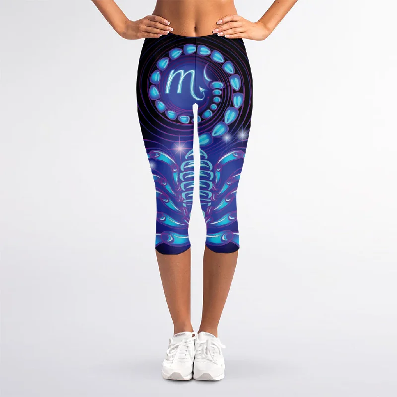 Dark Scorpio Zodiac Sign Print Women's Capri Leggings