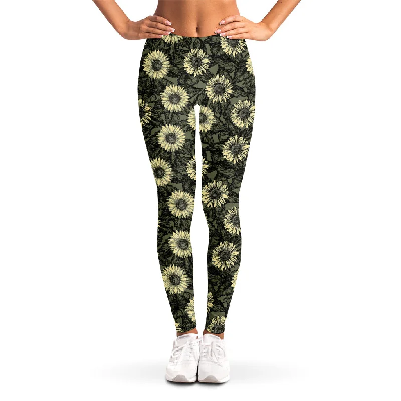 Dark Sunflower Pattern Print Women's Leggings