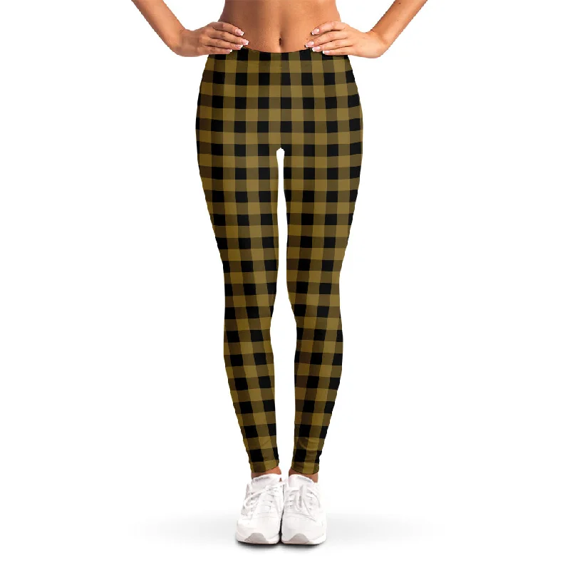 Dark Tan And Black Check Pattern Print Women's Leggings