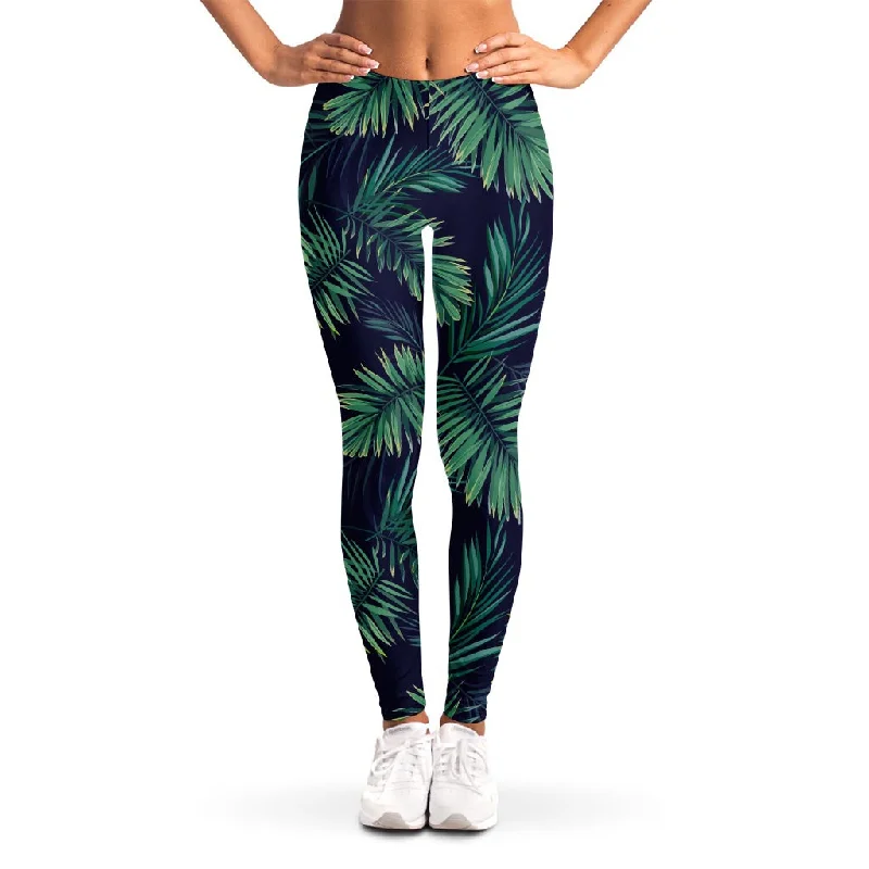 Customer Appreciation Sale Dark Tropical Palm Leaf Pattern Print Women's Leggings