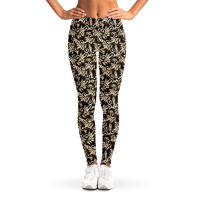 Dark Western Floral Pattern Print Women's Leggings