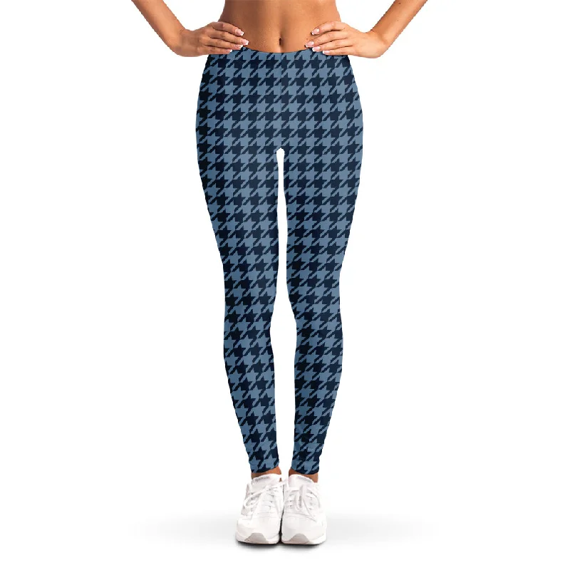 Deep Blue Houndstooth Pattern Print Women's Leggings